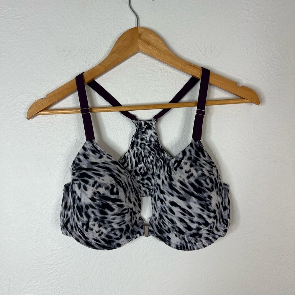 Soma Racerback Underwire Bra Leopard Print Front Clasp Adjustable Straps Sz 38C